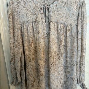 Paisley Print Women's Top - Cream and Brown size 3X